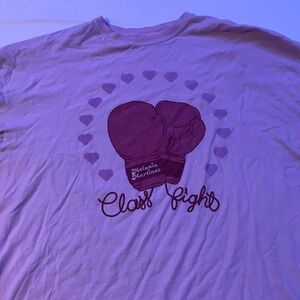 Purple Graphic T-Shirt with Boxing Gloves Design